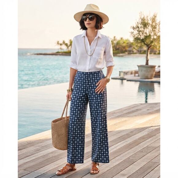 Vince Camuto Pants - Vince Camuto Small Casual Stretch Wide-Leg Pants Lightweight Travel Pull On Blue